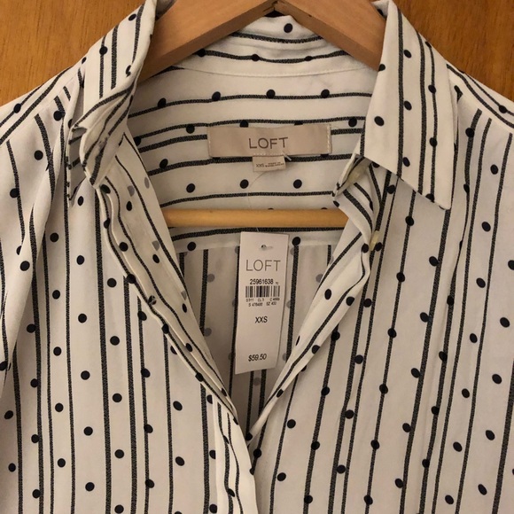 NEW W/ TAG LOFT Dot Stripe Utility Blouse XXS - Picture 3 of 4